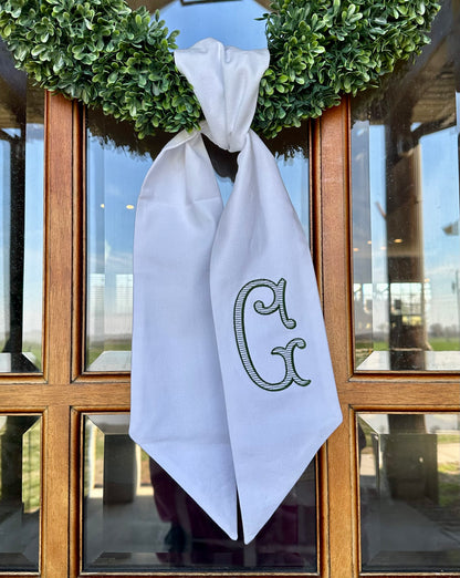 Classic White Initial Wreath Sash