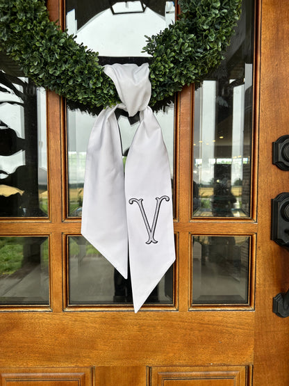 Classic White Initial Wreath Sash